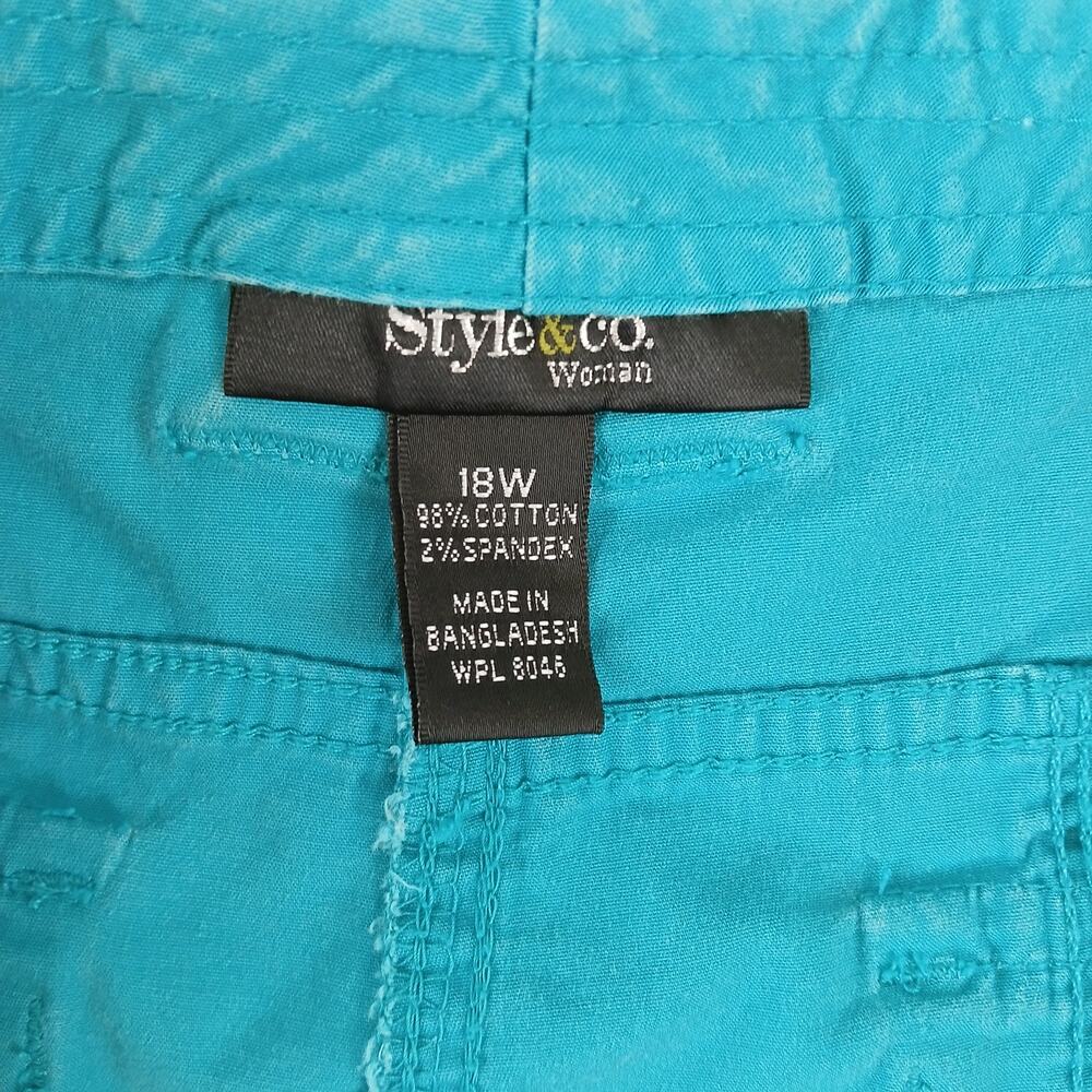 Style & Co Turquoise Blue Cargo Capri Pants 18W cotton blend drawstring cuffs - Picture 5 of 10